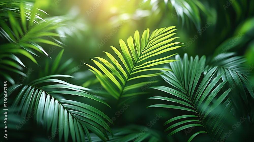 Obraz premium White background with leaves of a plant represents nature, sustainability, and beauty. The greenery evokes a summer or relaxing atmosphere. Tropical palm leaves and foliage symbolize ecosystem