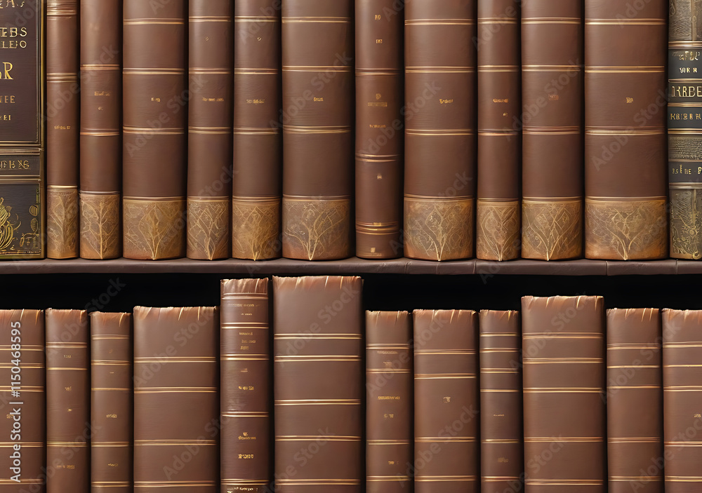 Brown Leather Wraps Old Hardcover Paper Book Spines And Textured Edges. Brown Leather Wraps Old Hardcover Paper Book Spines And Textured Edges.