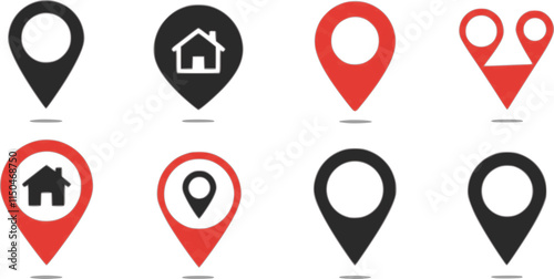 location icon set map pointer pin sign symbol red black outline destination icon place address navigation locator sign vector illustration