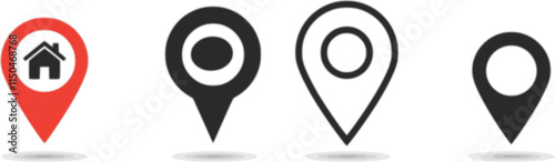 location icon set map pointer pin sign symbol red black outline destination icon place address navigation locator sign vector illustration