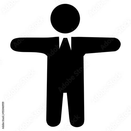 Silhouette of a business person in a suit with outstretched arms on a transparent background.