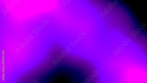 Fluorescent glow abstract background, copy space. Ultraviolet purple blue magenta neon pink gradient wave flow on black backdrop. Blurry vibrant lights. Grainy noise texture. Dark futuristic wallpaper