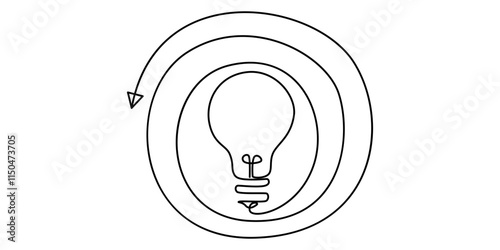 One line drawing of a lightbulb, concept idea, One continuous line drawing of tangled and scribble wires with light bulbs. Concept of complex problem solving process and Clarifying idea in simple line