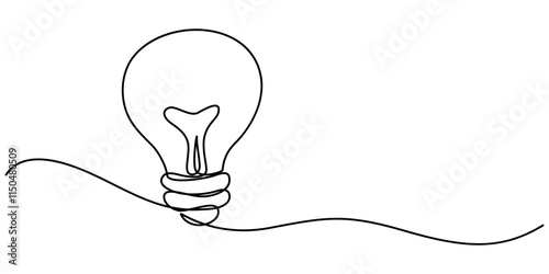Drawing of an electric light bulb with continuous line, Continuous one line drawing  light bulb concept, Light bulb continuous line vector illustration with editable stroke. Single line art of light. 