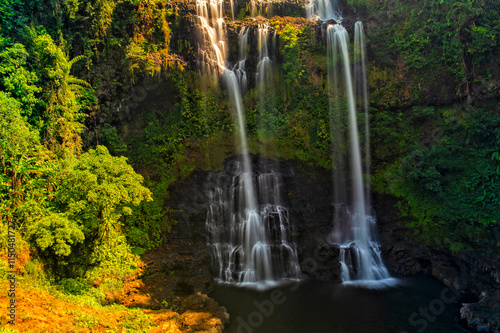 Tad Fane waterfall in rainforest at Pakse and Champasak city Laos. Tour tourism and travel in Asia. Beautiful and largest park with cascades of waterfalls in Laos