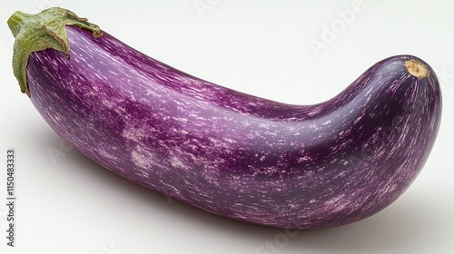 Wallpaper Mural Single vibrant purple eggplant with white streaks, curved shape, isolated on white background. Torontodigital.ca