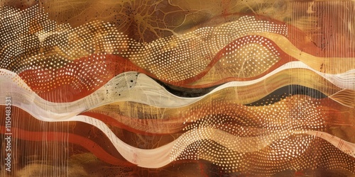 Warm earth tones overlapped in fingerpainted tapestry with delicate white lines photo