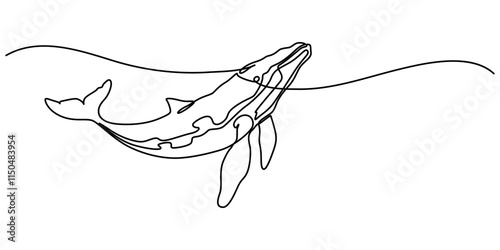 Continuous one line drawing of orca whale. One line of wild whale killer. Under ocean concept continuous line art. Editable outline, World Maritime Day. whale, continuous single line art hand drawing 