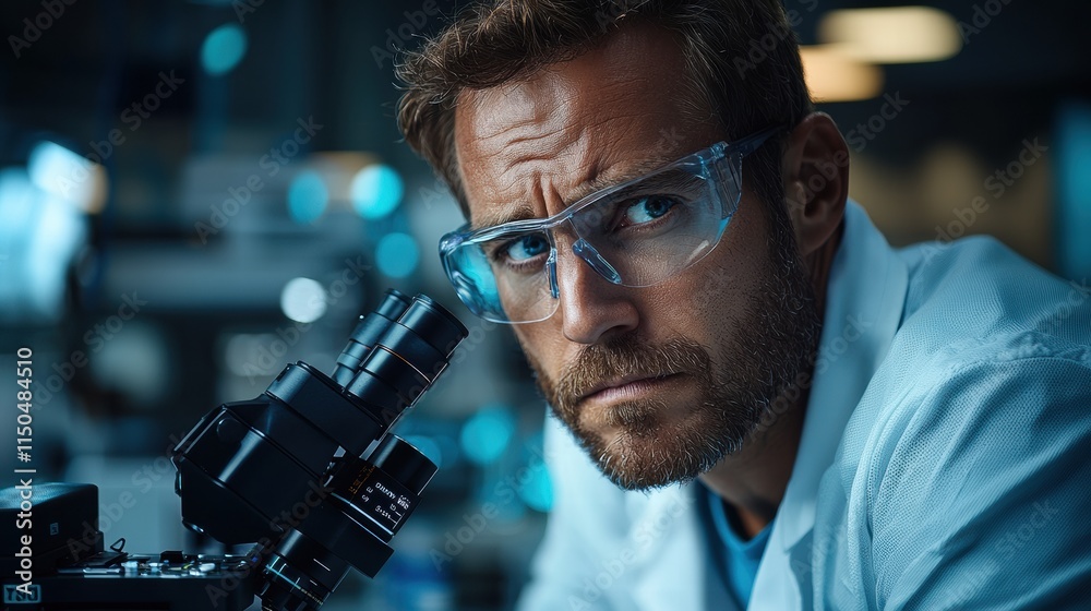 Scientist Examining Sample Through Microscope in Laboratory Setting Scientist Examining Sample Through Microscope in Laboratory Setting