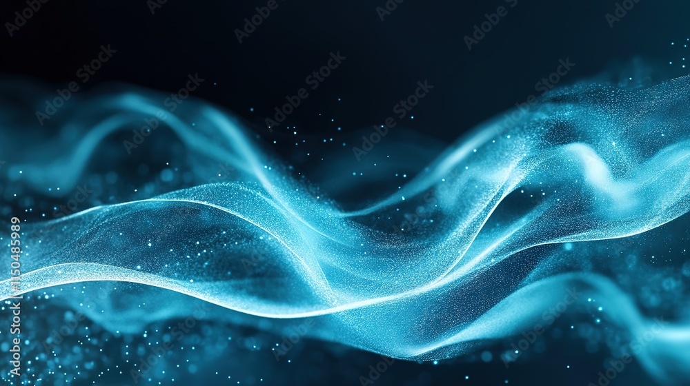 Abstract blue wave pattern with light particles in a dark background Abstract blue wave pattern with light particles in a dark background