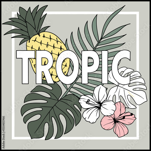 Tropic Tropical Plants Pineapple Hibiscus Design