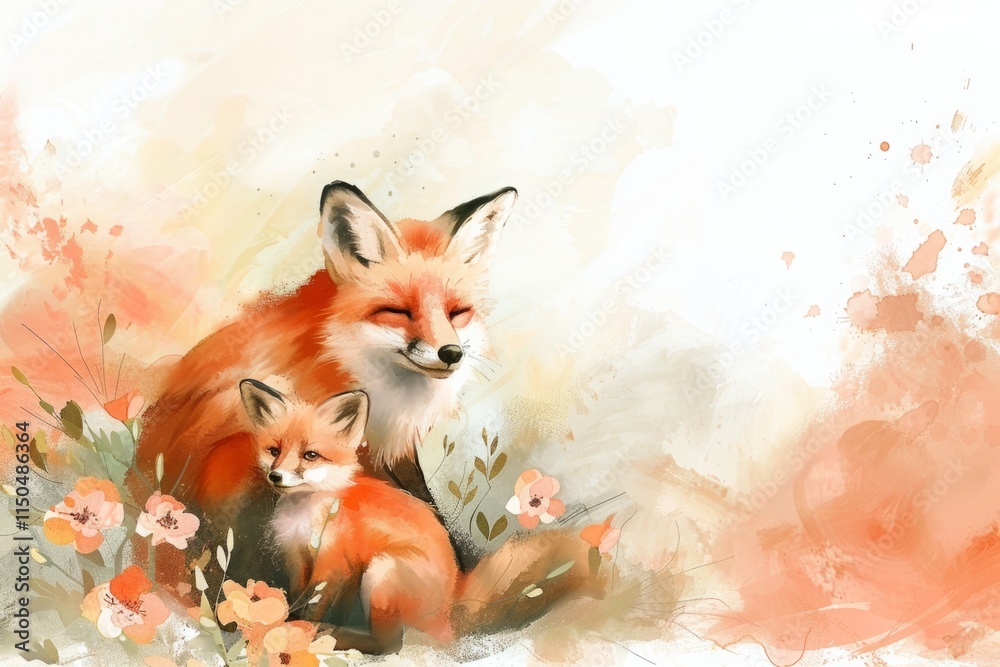 Obraz premium A mother fox is holding her baby fox