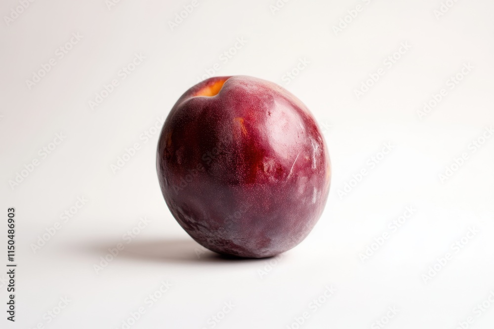 Fresh ripe plum on a white background showcasing its rich color and smooth texture Fresh ripe plum on a white background showcasing its rich color and smooth texture