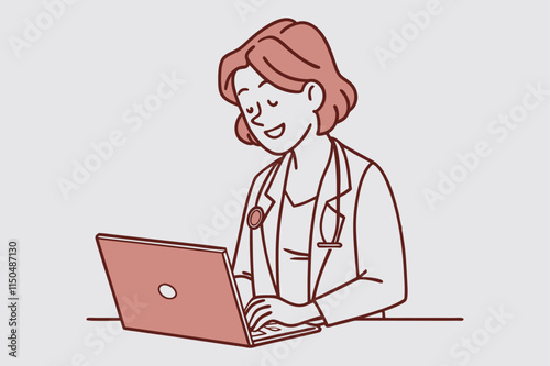 A happy white coat therapist in laptop.