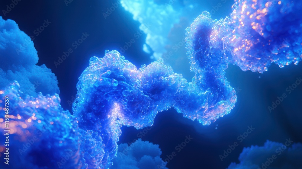 Fototapeta premium Abstract glowing fluid formations in blue and purple hues.