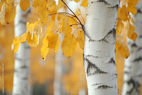 Birch tree coppice in autumn, white birch trees in autumn, Generative AI