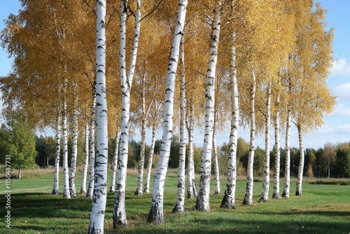 Birch tree coppice in autumn, white birch trees in autumn, Generative AI