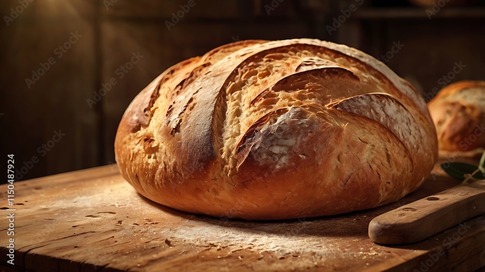 loaf of bread on wooden table loaf of bread on wooden table