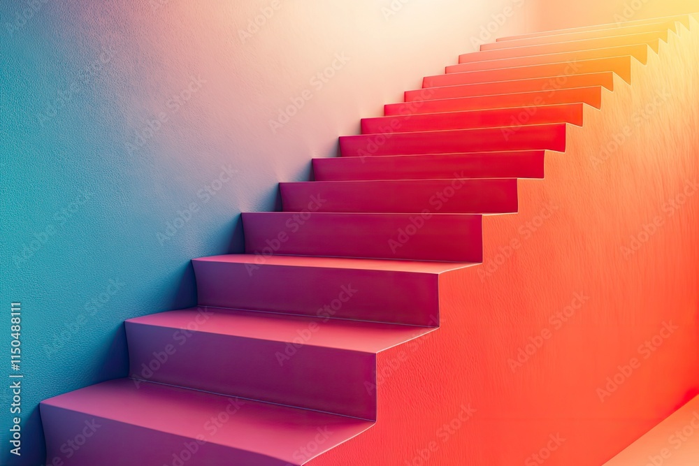Conceptual stair on wall background building or architecture as metaphor to business success, growth, progress or achievement. 3D illustration of creative steps riseing up to the top as vision design Conceptual stair on wall background building or architecture as metaphor to business success, growth, progress or achievement. 3D illustration of creative steps riseing up to the top as vision design