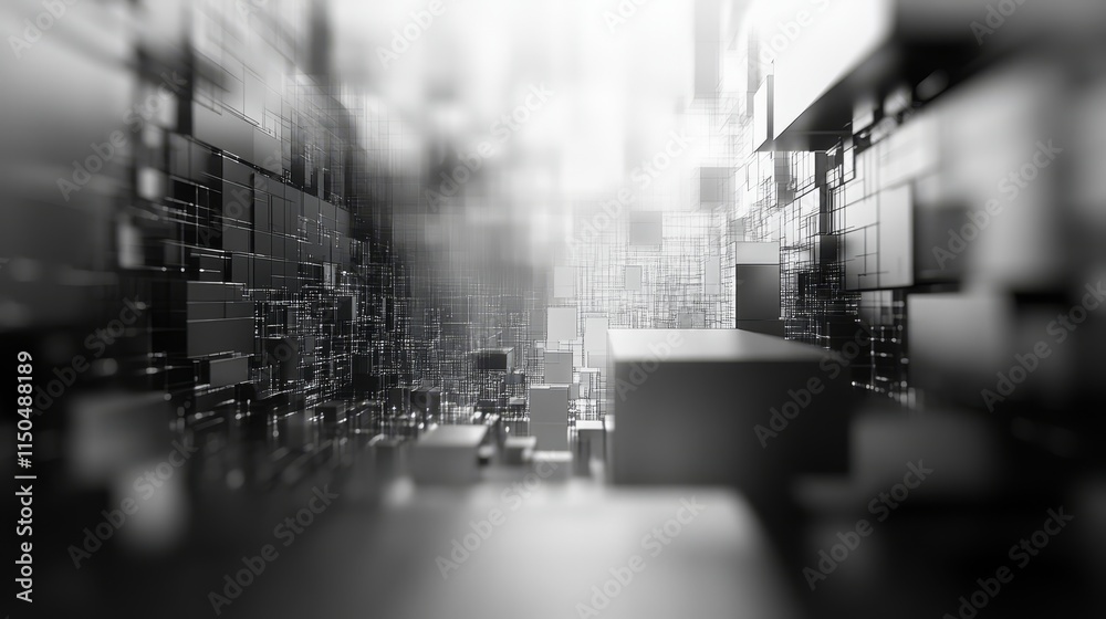 Fototapeta premium Abstract View of a Futuristic Cityscape With Blurred Geometric Structures That Convey Depth and Complexity in a Monochromatic Color Scheme
