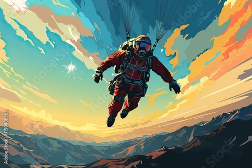 skydiver falling with open parachute