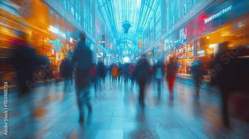 Wallpaper Mural people walking in a shopping center, with a motion blur effect. An abstract concept of Christmas sales and Black Friday holiday events. The focus is on the crowd at the mall with large windows, Torontodigital.ca
