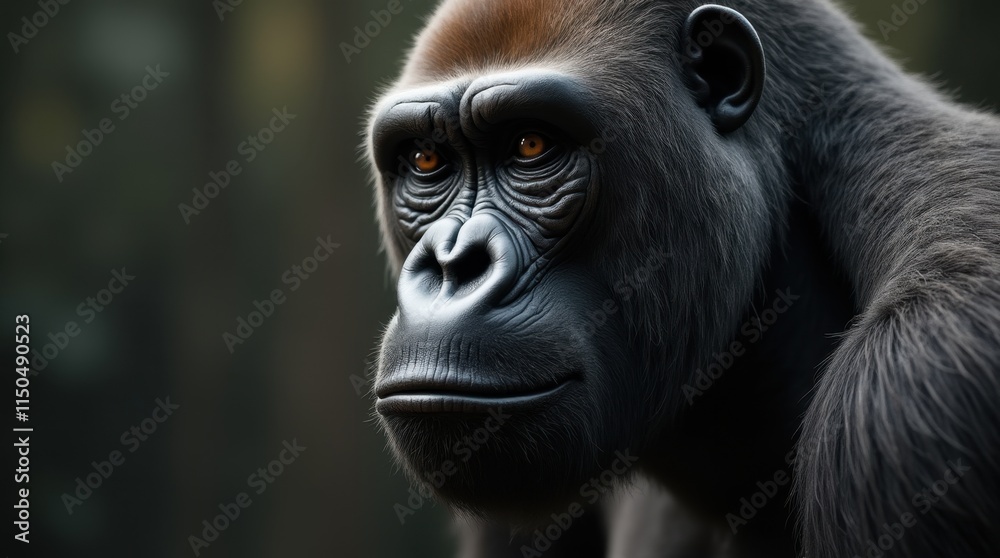 Obraz premium Hyperrealistic Close-up of a Gorilla's Rough Face