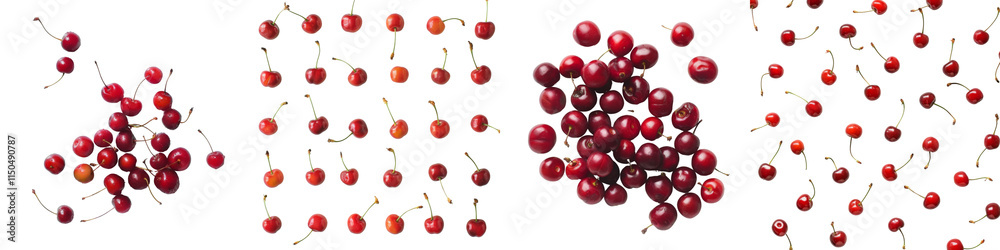 Collection of red cherries isolated on transparent or white background Collection of red cherries isolated on transparent or white background