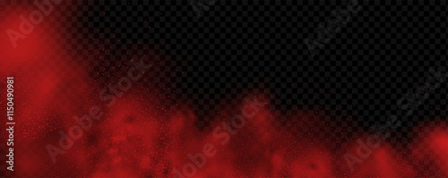 Spicy burst powder. Splashes of red pepper explosion. Overlay effect of chili or paprika spice splatters. Vector realistic illustration of hot, dried spices.