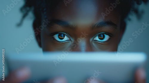 A child watches a phone / tablet screen in the dark - Dangers of the internet and social media