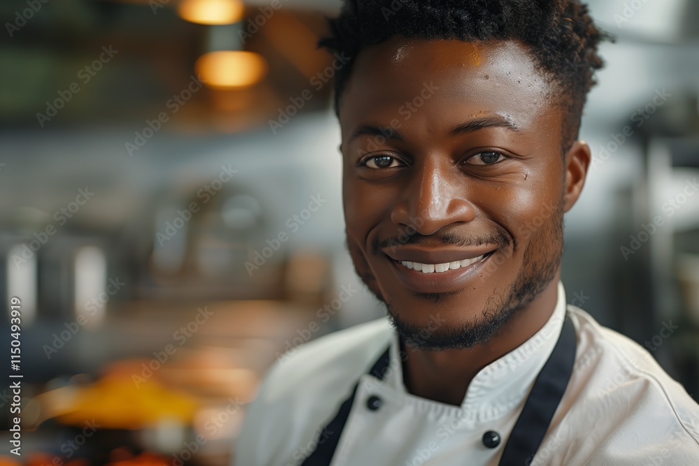 A smiling chef in a professional kitchen, showcasing culinary skills and passion for food preparation. A smiling chef in a professional kitchen, showcasing culinary skills and passion for food preparation.