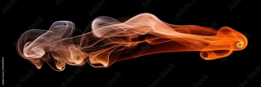 Fototapeta premium Abstract orange and white smoke swirls on black background.