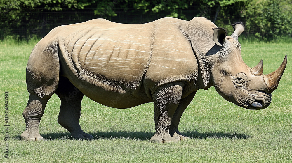 Fototapeta premium Rhinoceros standing proudly in a grassy field for World Wildlife Day 