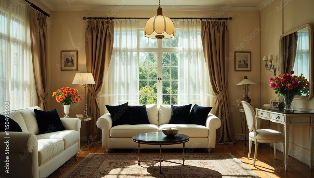 Fototapeta premium Cozy living room with elegant decor and natural light