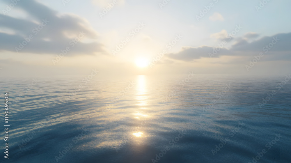 Fototapeta premium A mesmerizing texture mimicking a calm sea surface with subtle reflections of sky blues and golden sunlight rippling across the water.