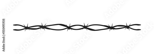 Barbed wire. Black barbwire, war or safety elements. Decorative borders design. Decorative Barbed Wire Border Graphic. Vector illustration