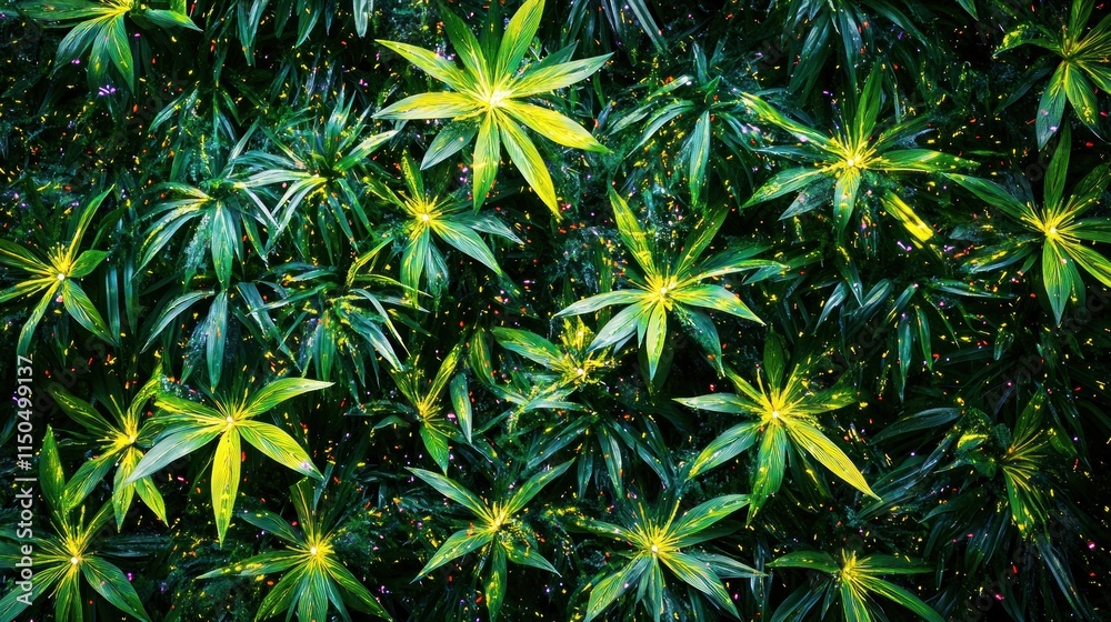 Fototapeta premium Lush green foliage with glowing particles.