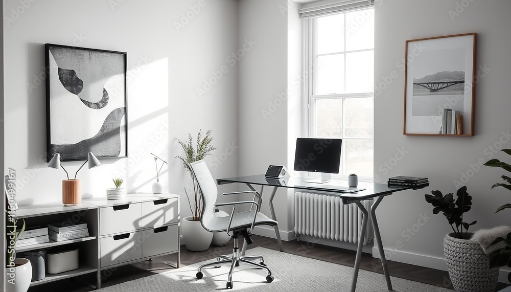 Minimalist Office: A serene and stylish home office space with sleek furniture, natural light, and a calming color palette. The perfect balance of functionality and aesthetic appeal. Minimalist Office: A serene and stylish home office space with sleek furniture, natural light, and a calming color palette. The perfect balance of functionality and aesthetic appeal.