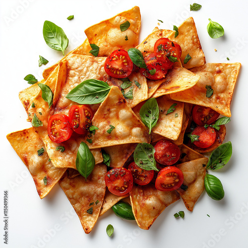 Chips with tomato sauce and basil