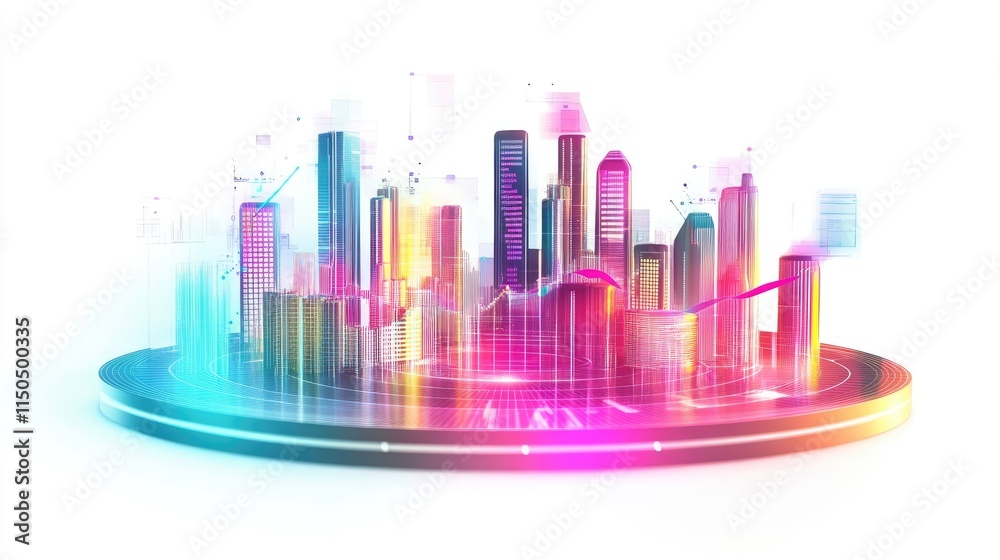 a futuristic holographic chart clipart, business analytics element, glowing 3D design, luminous colors, isolated on white background a futuristic holographic chart clipart, business analytics element, glowing 3D design, luminous colors, isolated on white background