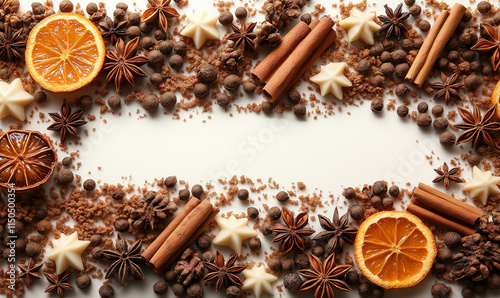 Cinnamon sticks and anise stars isolated on a white background