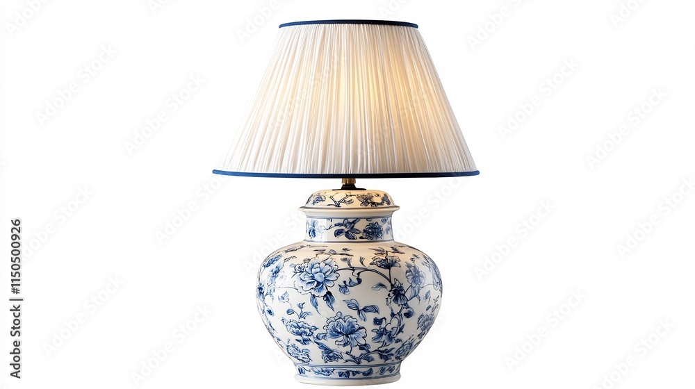 Elegant Blue and White Porcelain Table Lamp with Pleated Shade Elegant Blue and White Porcelain Table Lamp with Pleated Shade