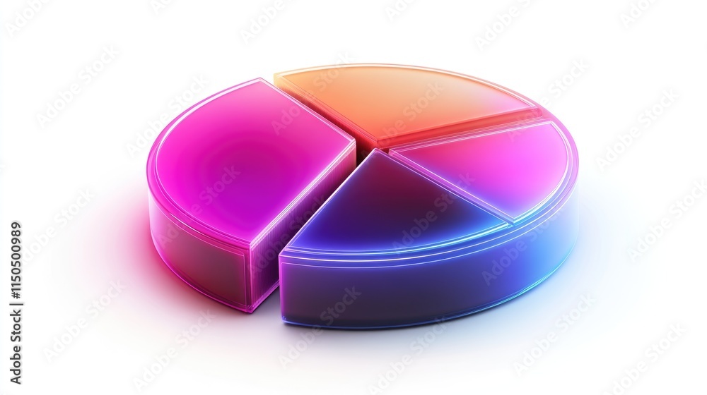 Fototapeta premium a futuristic pie chart clipart, financial graph element, neon glow illustration, bold gradient, isolated on white background
