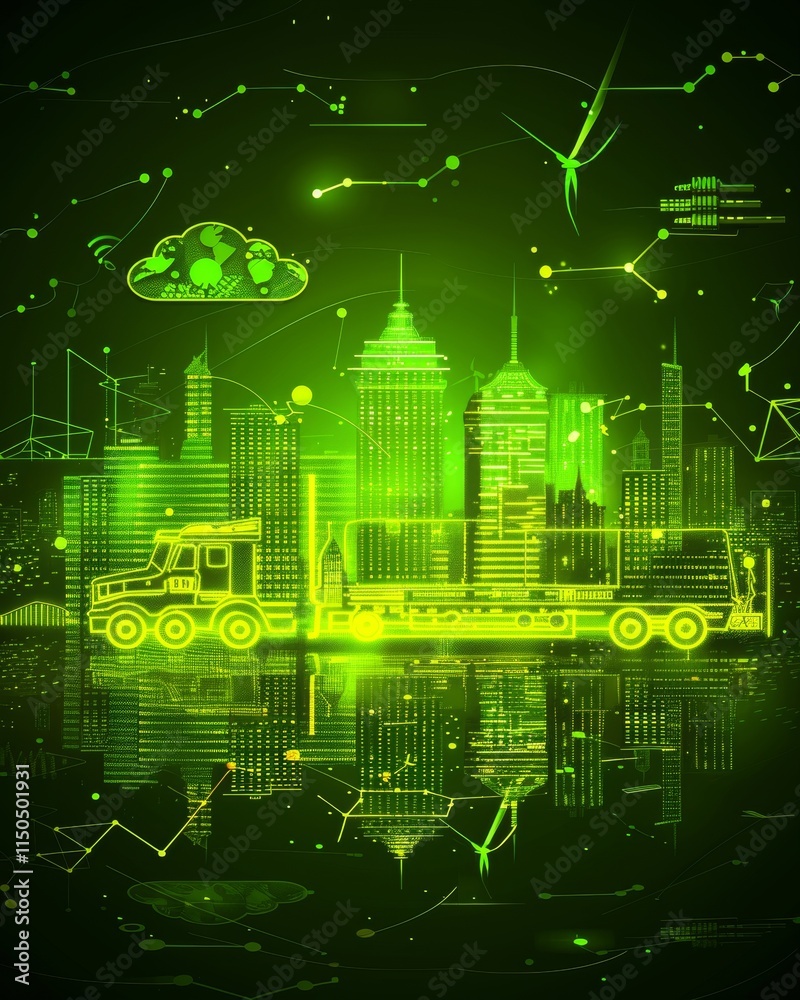 Naklejka premium Sustainable transport solutions eco friendly trucking and green logistics for carbon neutrality