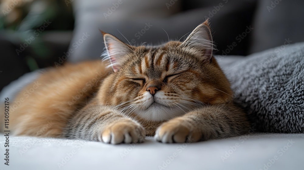 Adorable sleeping cat on a cozy blanket Adorable sleeping cat on a cozy blanket