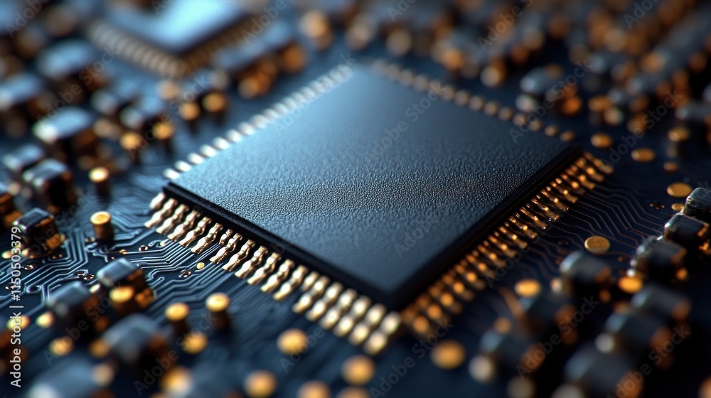 Close-up of a microchip on a circuit board. Close-up of a microchip on a circuit board.