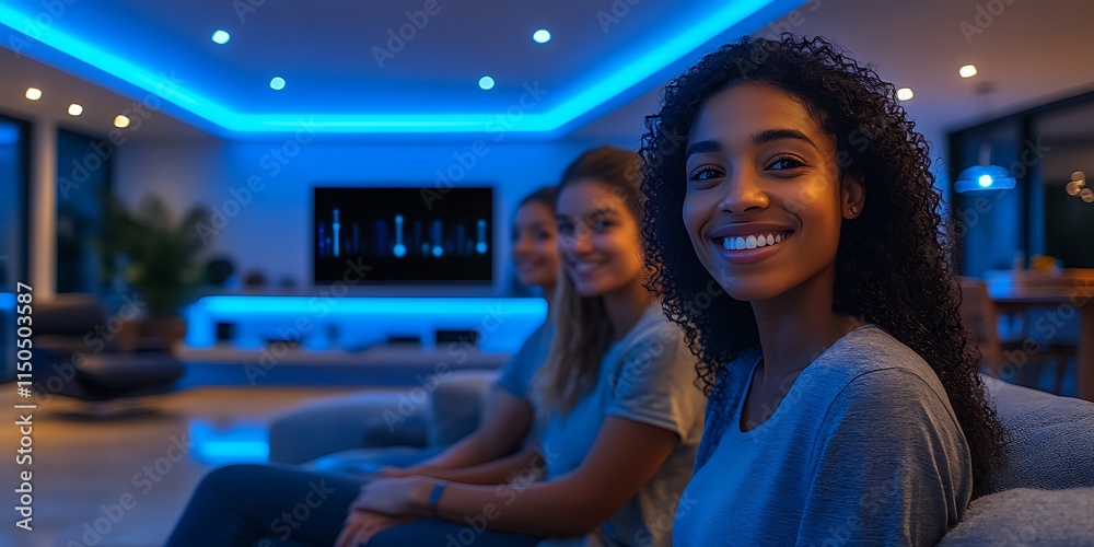 Interior illustration of smart home with artificial intelligence concept Interior illustration of smart home with artificial intelligence concept