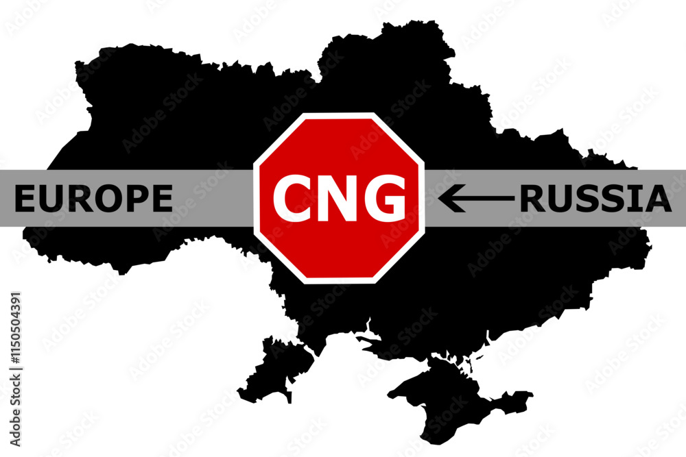 Vector illustration of Ukraine country which stops export of Russian CNG to European Union