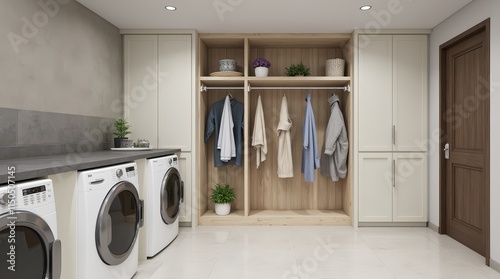 Modern French Equestrian Laundry Room Design in a Garage photo