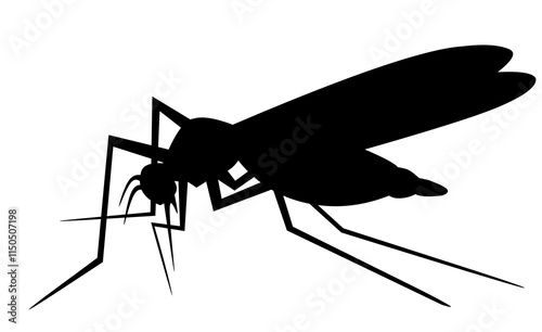 Black silhouettes of mosquito in different poses isolated on white background. Insect. Walks, flies, died. Vector realistic illustrations.Nature, silhouette mosquitoes stilt. Ideal for informational